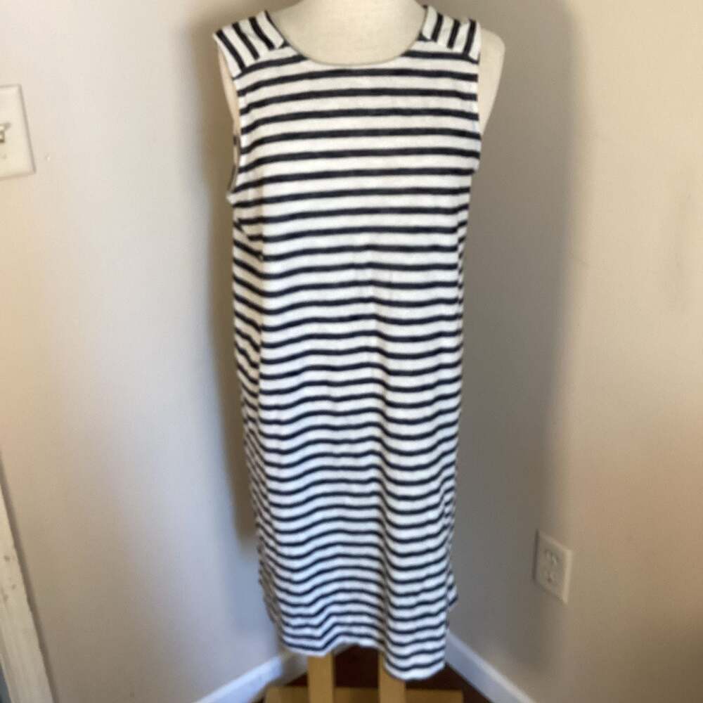 Caslon Striped V-Neck Button-Back Sleeveless Tank Dress Size L